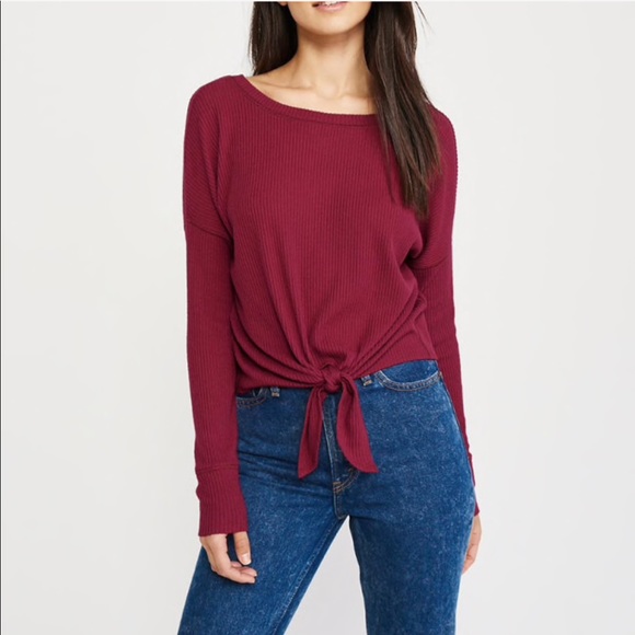 ABERCROMBIE | Off Shoulder Front Tie Sweater - Picture 1 of 8